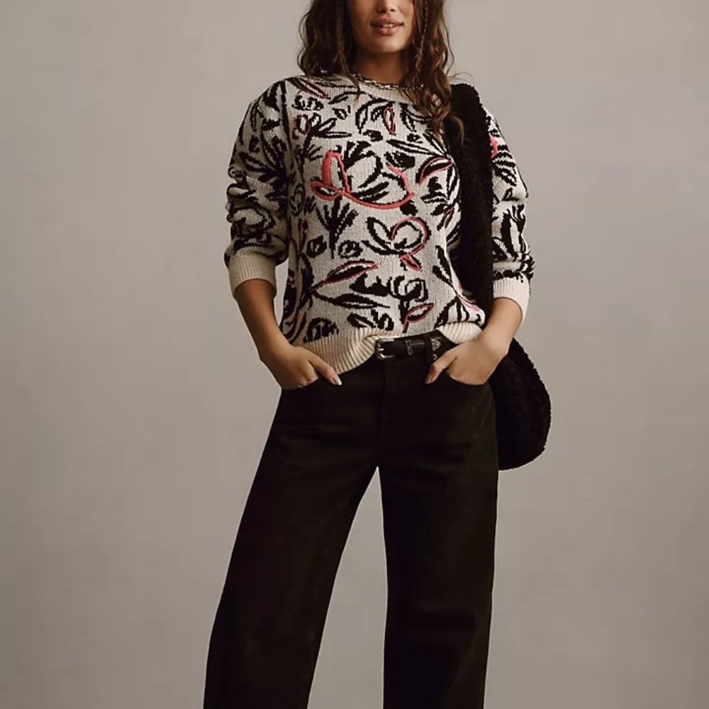 Anthropologie Pink Floral Pop Embroidered Sweater NWT - Picture 4 of 4